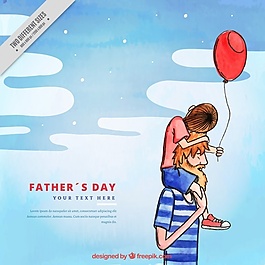 水彩背景的父親與他的兒子