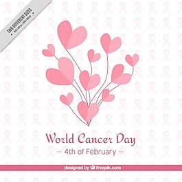 世界癌癥日背景與絲帶和心臟粉紅色的色調