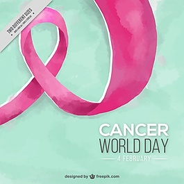 水彩背景與世界癌癥日粉紅色絲帶