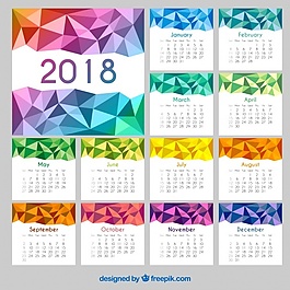 2018有彩色幾何圖形的日歷