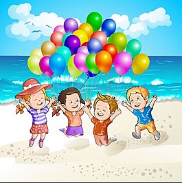 夏日暑假海灘孩子背景圖