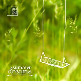 夏日小清新秋千綠色背景圖