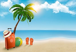 夏日暑假海灘旅行背景圖