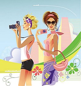 夏日时尚拍照美女背景图