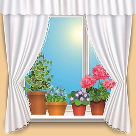 窗户上漂亮鲜花背景图