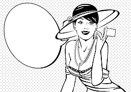 夏日卡通黑白动漫欧美女性对话矢量素材(