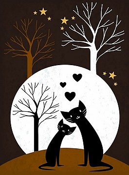 背景黑猫爱心无叶树自由向量