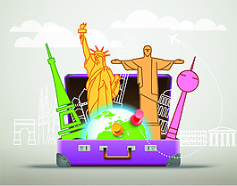 紫色旅行箱创意合成矢量素材
