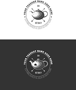 茶壺復古標志徽章矢量素材