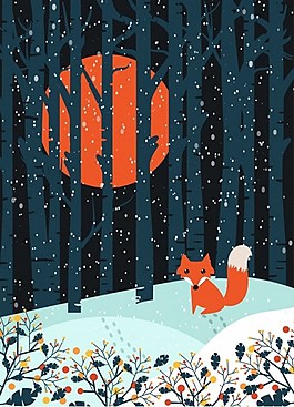 冬季雪地里可爱的小狐狸
