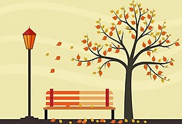 秋季黄色大树与椅子背景图