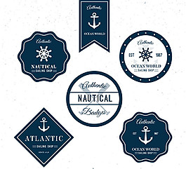 6款深蓝色创意航海徽章矢量素材
