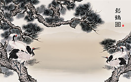 電視背景墻松鶴圖