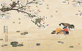 櫻花鴛鴦背景墻設(shè)計(jì)