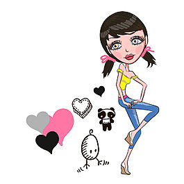 簡約心形卡通美女元素