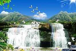 山水瀑布裝飾畫