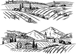 灰色素描農(nóng)場(chǎng)背景素材