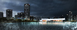 乌云下的城市建筑景观