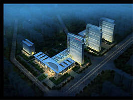 夜色下的城市建筑效果圖