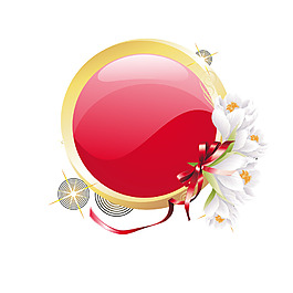 简约红色圆形白色花朵元素