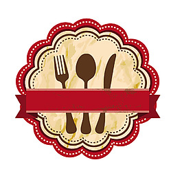 手繪刀叉紅色花邊圓形元素