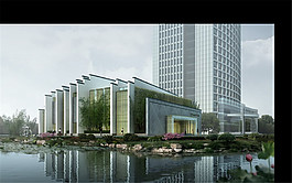 湖邊建筑高樓效果圖