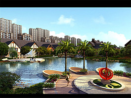 住宅小區(qū)門游泳池效果圖