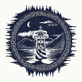 文藝復(fù)古海洋燈塔航海矢量源文件設(shè)計素材