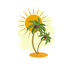 手繪太陽椰樹元素