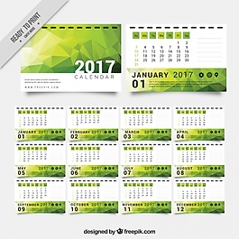 綠色多邊形日歷2017
