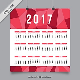 偉大的2017日歷與幾何圖形紅色調(diào)