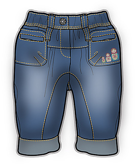 松緊牛仔褲女寶寶服裝設(shè)計(jì)彩色矢量原稿