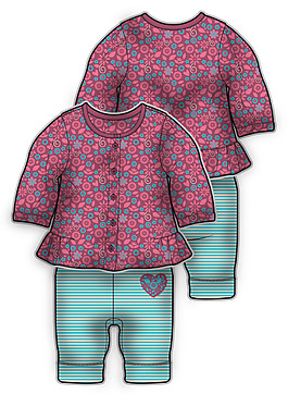 碎花棉襖女寶寶服裝設(shè)計(jì)彩色矢量原稿