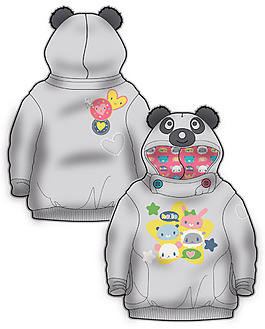 灰色熊猫卫衣女宝宝服装设计彩色原稿矢量