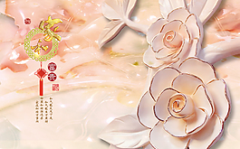 牡丹花玉雕背景墻圖片