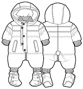 羽絨服小寶寶服裝設計草稿線條矢量素材