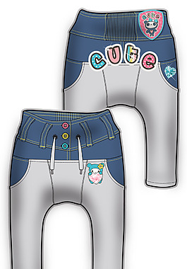 藍(lán)色牛仔小女孩服裝設(shè)計彩色原稿矢量素材