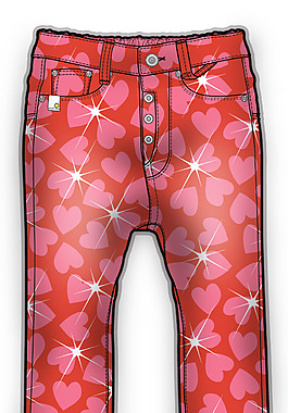 紅色愛心褲子小女孩服裝設(shè)計彩色原稿矢量