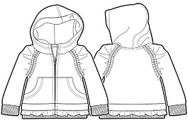 连帽外套小女孩服装设计线稿素材