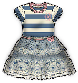 無袖雙層小女生服裝設(shè)計彩色矢量