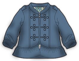蓝色外套小女生服装设计彩色矢量原稿
