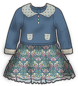 藍(lán)色連衣裙小女生服裝設(shè)計彩色矢量原稿