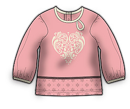 粉色長袖小女生服裝設(shè)計彩色矢量原稿