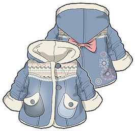 藍(lán)色棉衣女寶寶服裝設(shè)計(jì)彩色稿件矢量素材