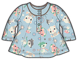 蓝色日式女宝宝服装设计彩色稿件矢量素材