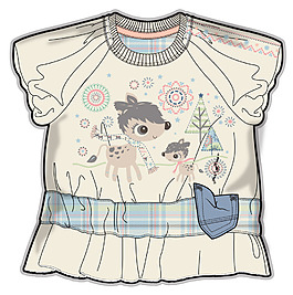 小鹿短袖女宝宝服装设计彩色稿件矢量素材