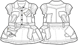 秋季无袖夹克女宝宝服装设计线稿矢量素材