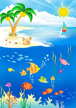 卡通海灘psd分層素材