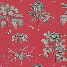 紅色花草圖案壁紙