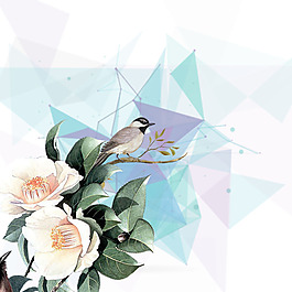 花朵绿叶小鸟线条素材